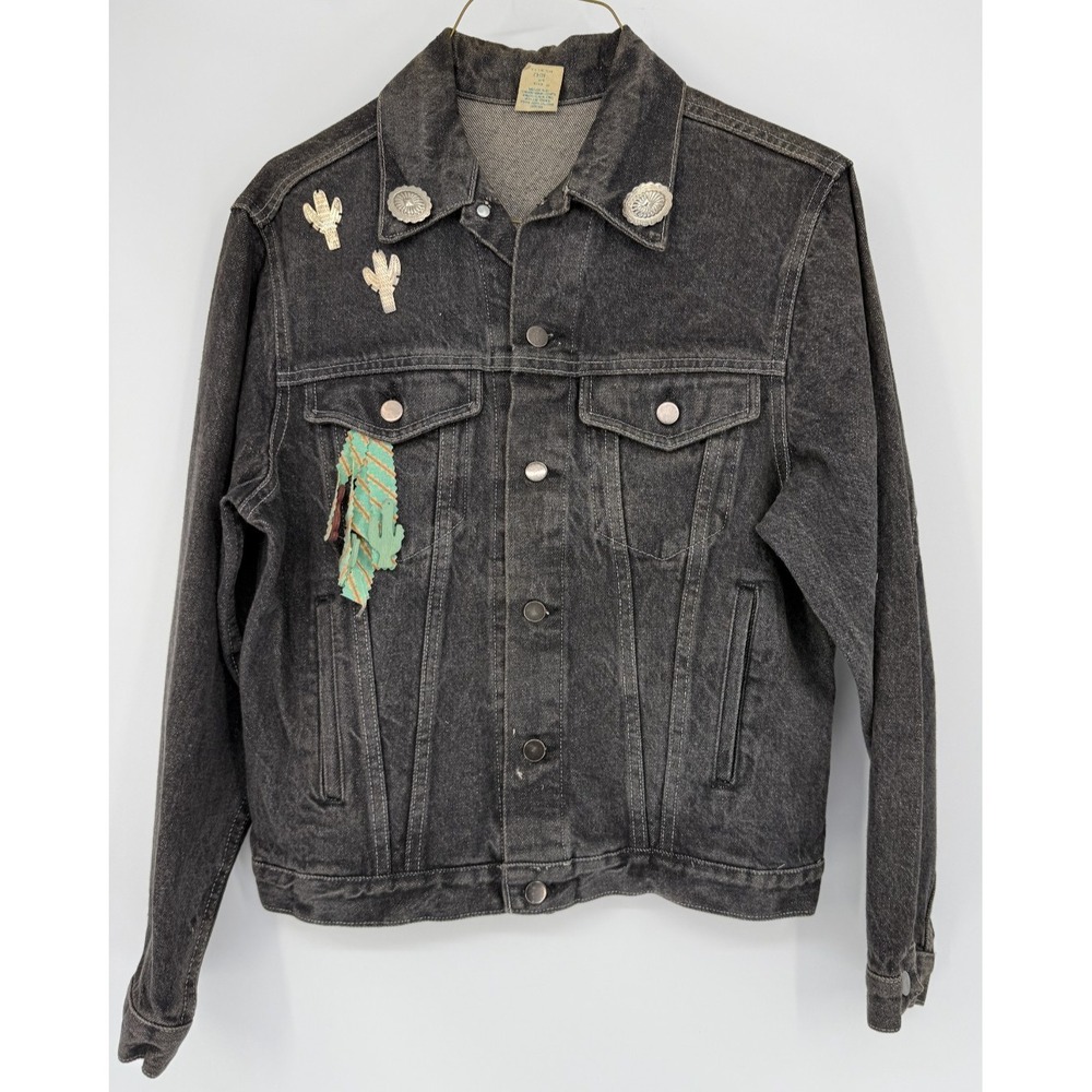 Vintage Bristal Blues Southwestern‎ Jean Jacket Wolf Moon Silver Cactus 90s